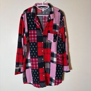 Victoria's Secret Patchwork‎ Plaid Sleep Shirt Button Front Size Medium
